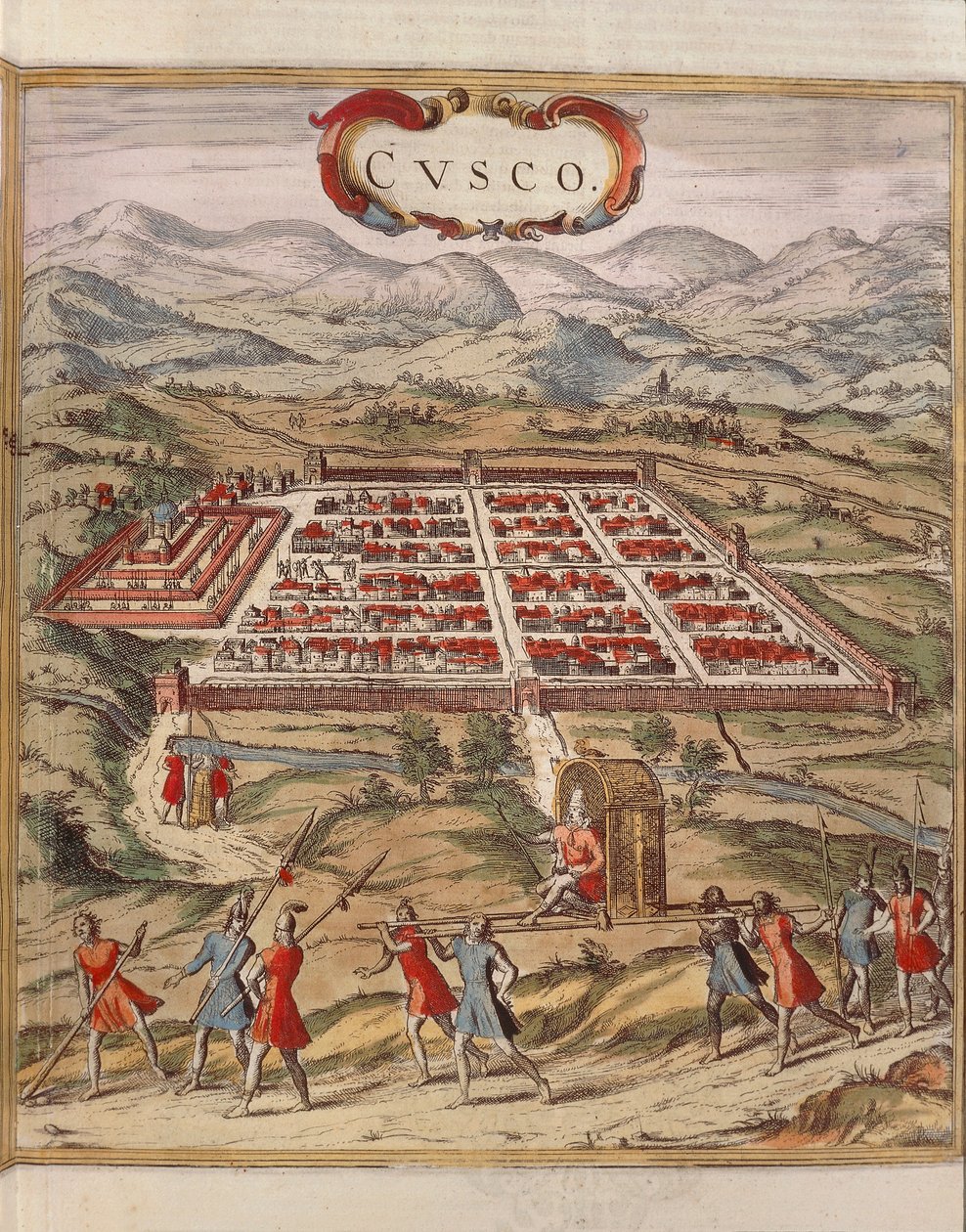 Pérou, ville de Cuzco, gravure par Georg Braun - Georg Braun and Hogenberg Franz