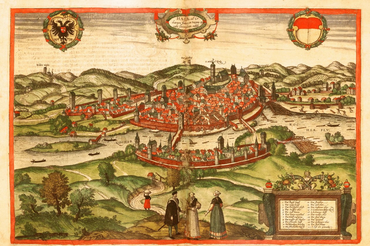 Swabischhall, Swabia, Allemagne - Georg and Hogenberg Franz (1535 90) Braun