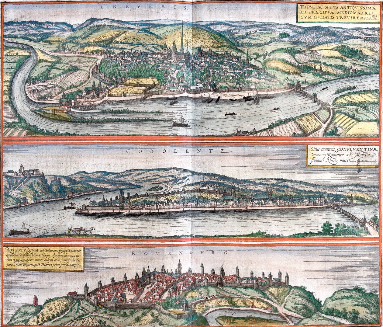 Trèves, Coblence, Rothenburg ob der Tauber, Allemagne - Georg and Hogenberg Franz (1535 90) Braun