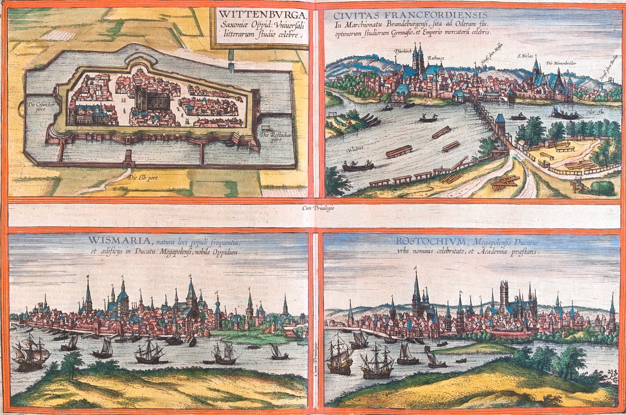 Wittenberg, Francfort, Wismar, Rostock, Allemagne - Georg and Hogenberg Franz (1535 90) Braun