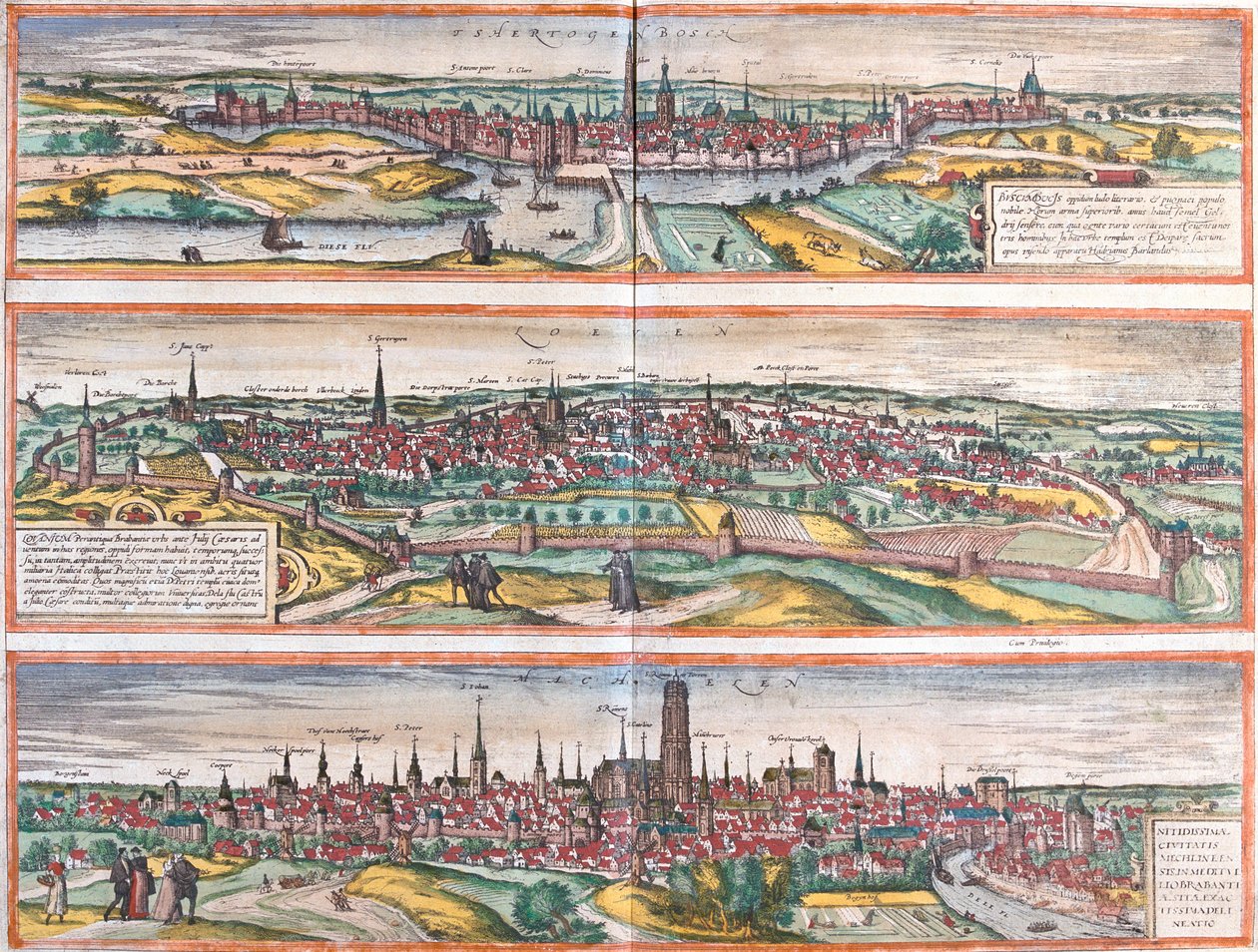 s-Hertogenbosch, Leuven, Machelen, Pays-Bas, Belgique - Georg and Hogenberg Franz (1535 90) Braun