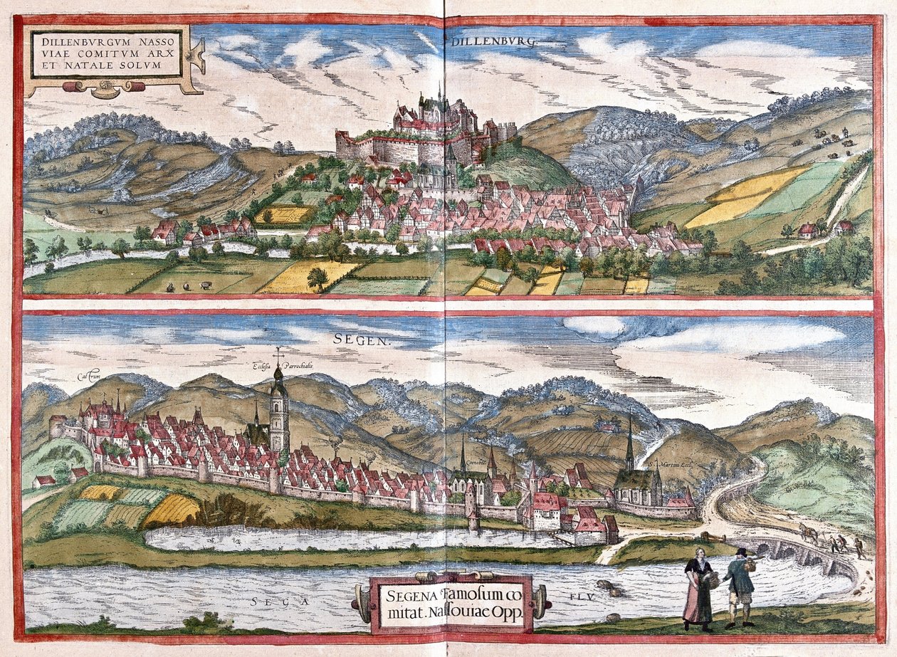 Dillenburg (Hesse) et Siegen (Rhénanie-du-Nord-Westphalie), Allemagne - Georg Braun and Hogenberg Franz