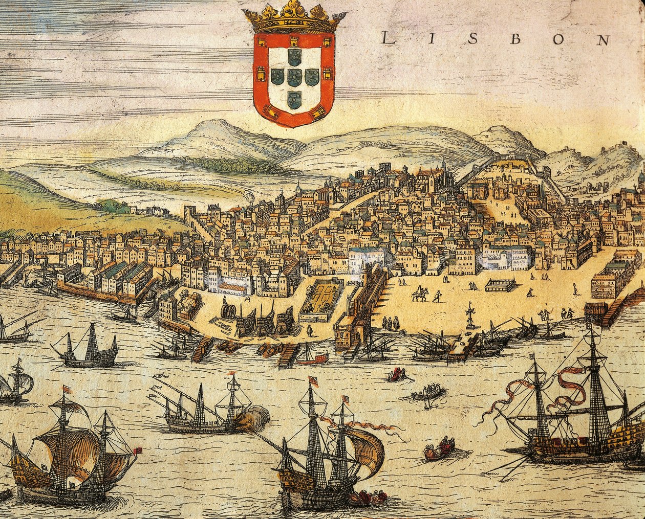 Carte de la ville de Lisbonne, de Civitates Orbis Terrarum par Georg Braun et Franz Hogenberg, gravure - Georg Braun and Hogenberg Franz