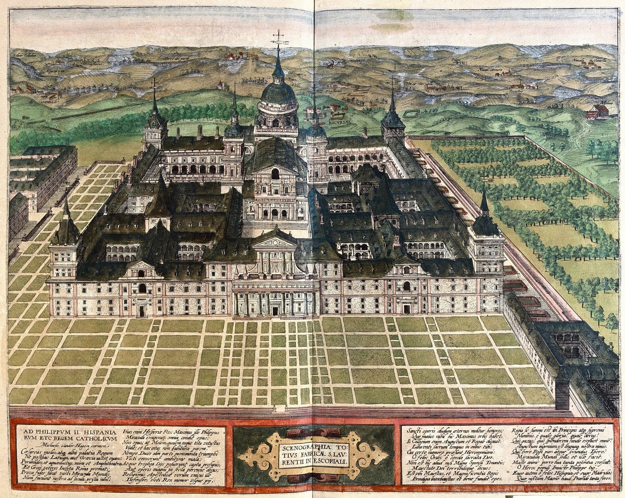 Monastère (Palais du roi Philippe II), Espagne (gravure) - Georg Braun and Hogenberg Franz