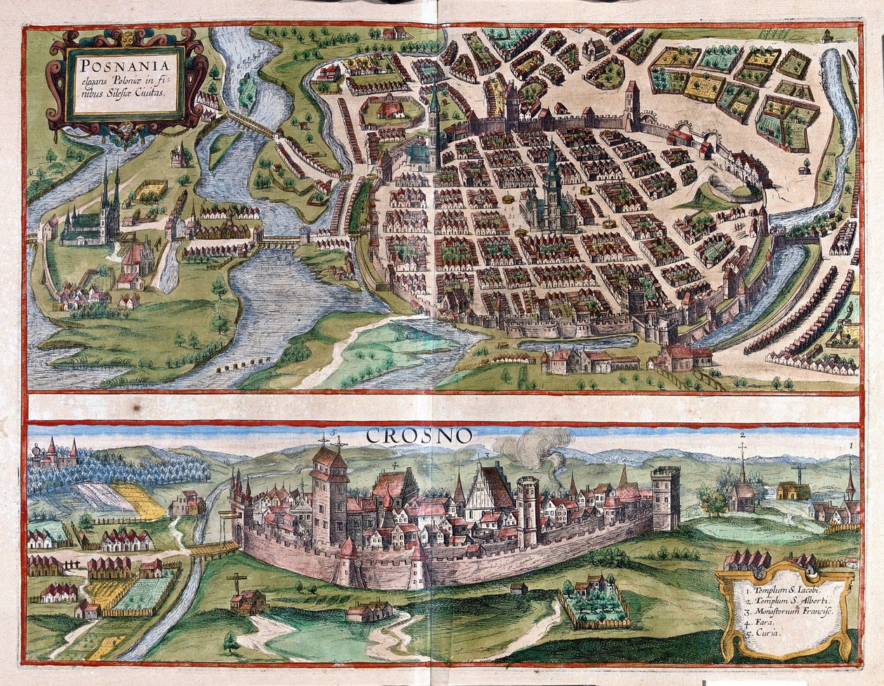 Poznan et Krosno, Pologne (gravure) - Georg Braun and Hogenberg Franz