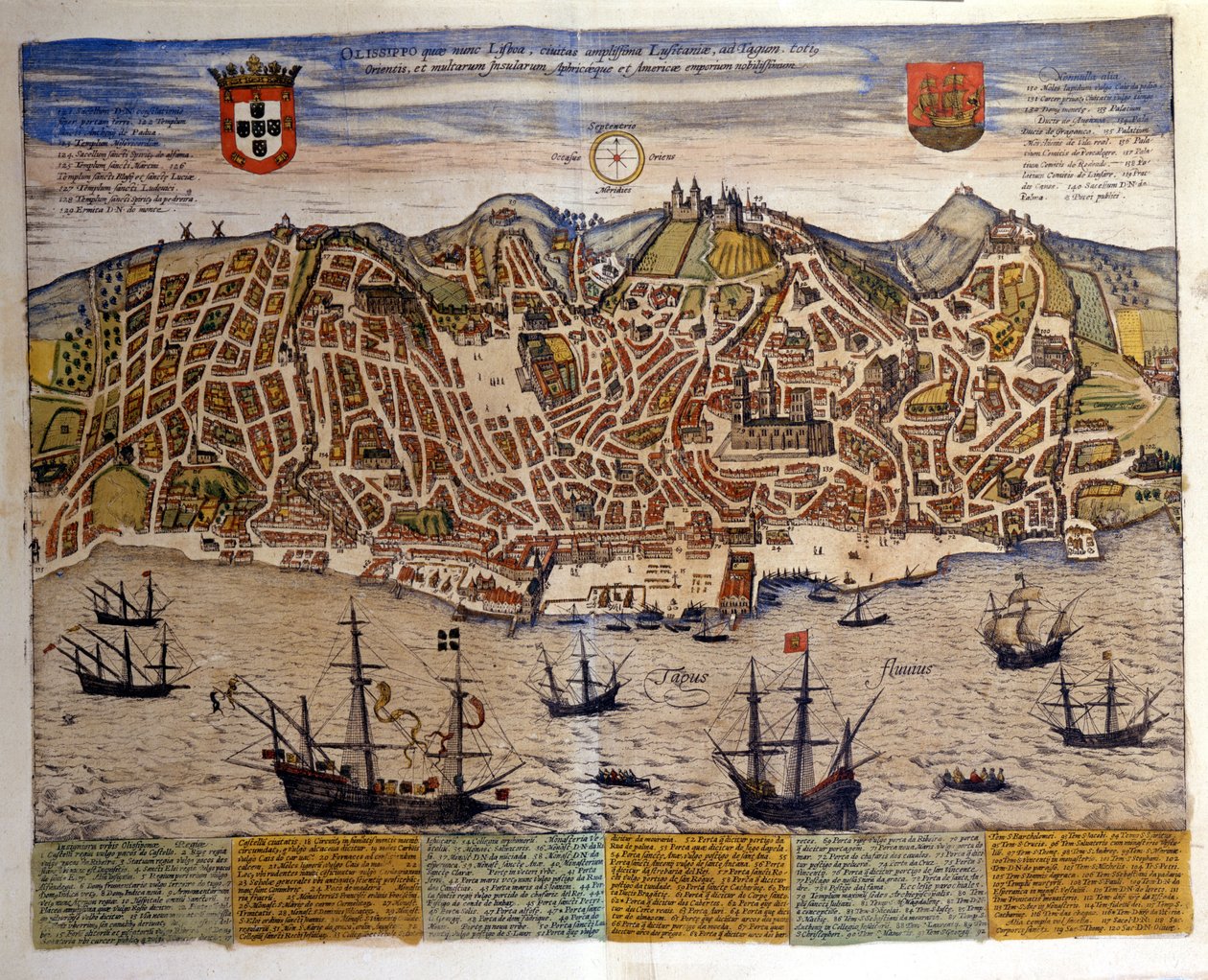 Vue de Lisbonne à la fin du 16e siècle. Atlas « Civitates Orbis Terrarum » de Braun & Hogenberg - Georg Braun and Hogenberg Franz