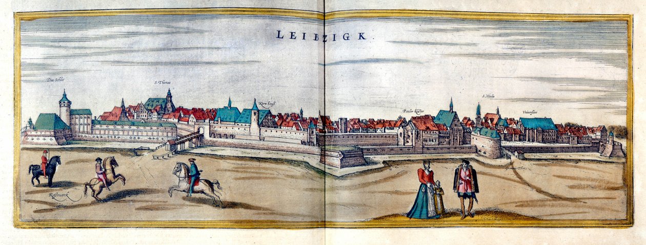 Vue de la ville de Leipzig en Allemagne. Gravure de l