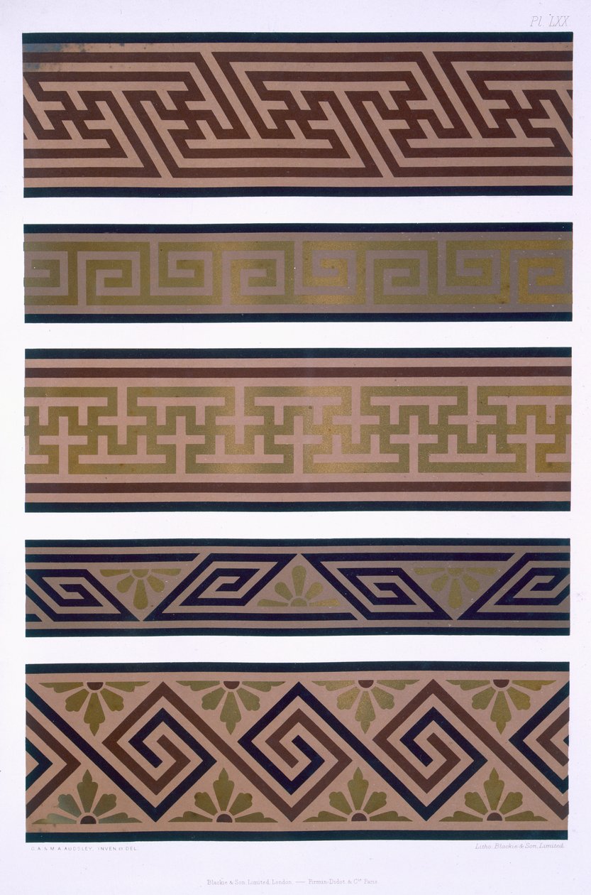 Ornement japonais : Bandes ou bordures en or sur fonds de couleur sombre, planche LXX de 