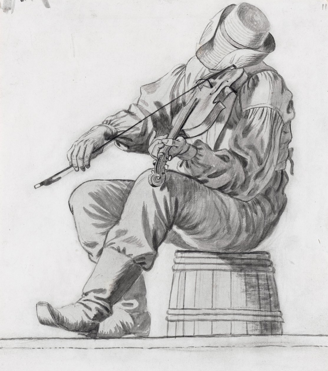 Violoniste (étude pour Les Joyeux Bateliers) (recto) - George Caleb Bingham
