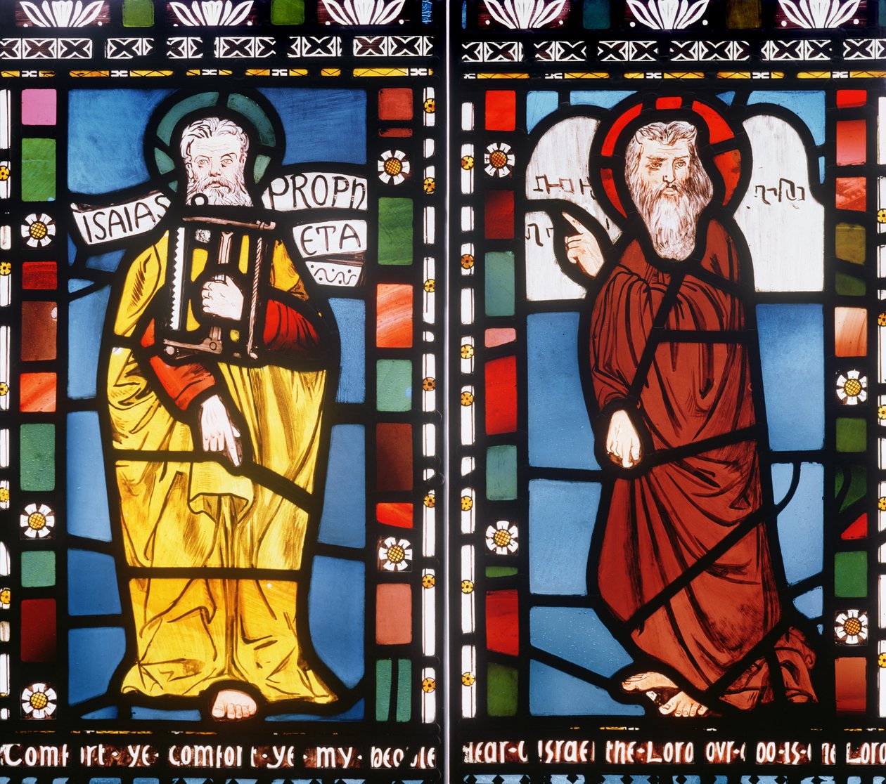 Isaïe et Moïse, détail de la fenêtre de la Création, 1861 (vitrail) - George Campfield