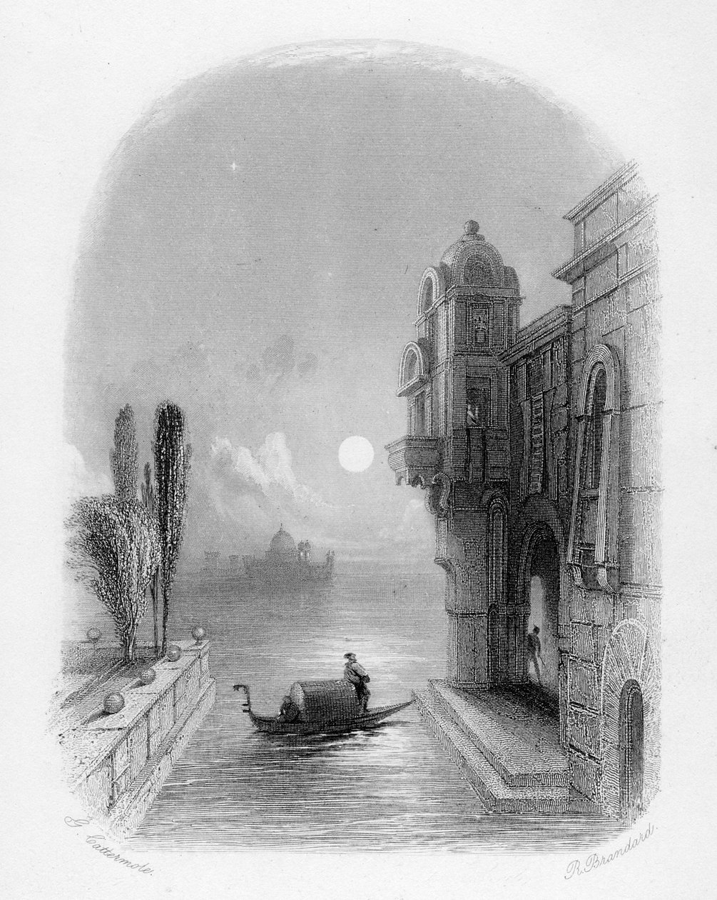 Scène au clair de lune à Venise, gravée par Robert Brandard, 1846 - George Cattermole