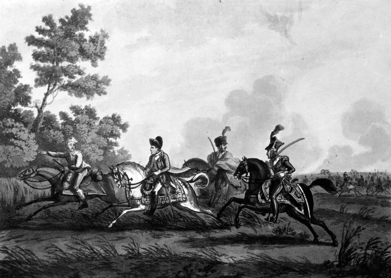 Fuite de Bonaparte du champ de Waterloo accompagné de son guide, 1816 - George Cruikshank