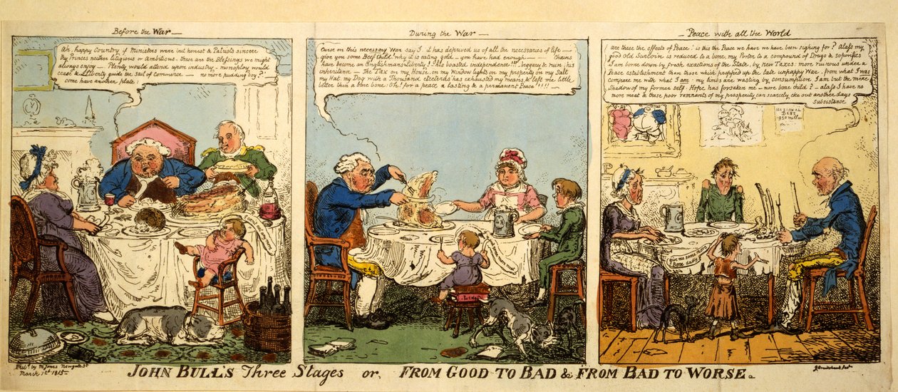Les trois étapes de John Bull ou du bien au mal et du mal au pire, 1815 - George Cruikshank