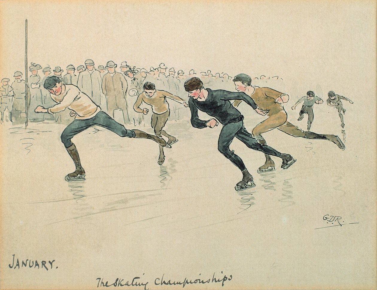 Le mois de janvier : Patinage sur glace - George Derville Rowlandson