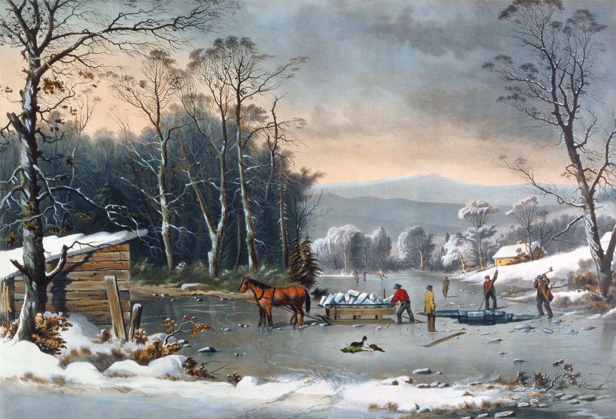 Hiver à la campagne, récolte de glace, publié par Currier and Ives, New York - George Henry Durrie