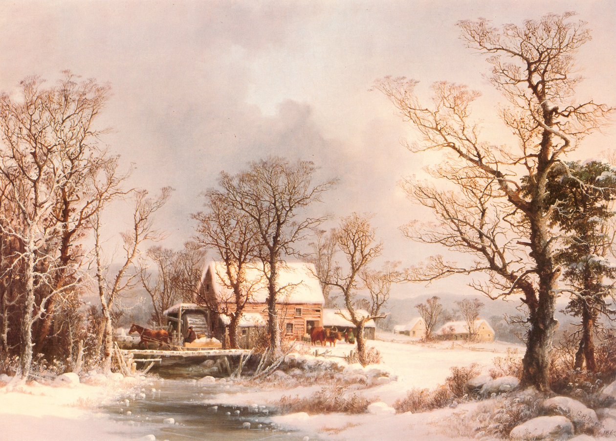 Hiver à la campagne, le vieux moulin à grain - George Henry Durrie