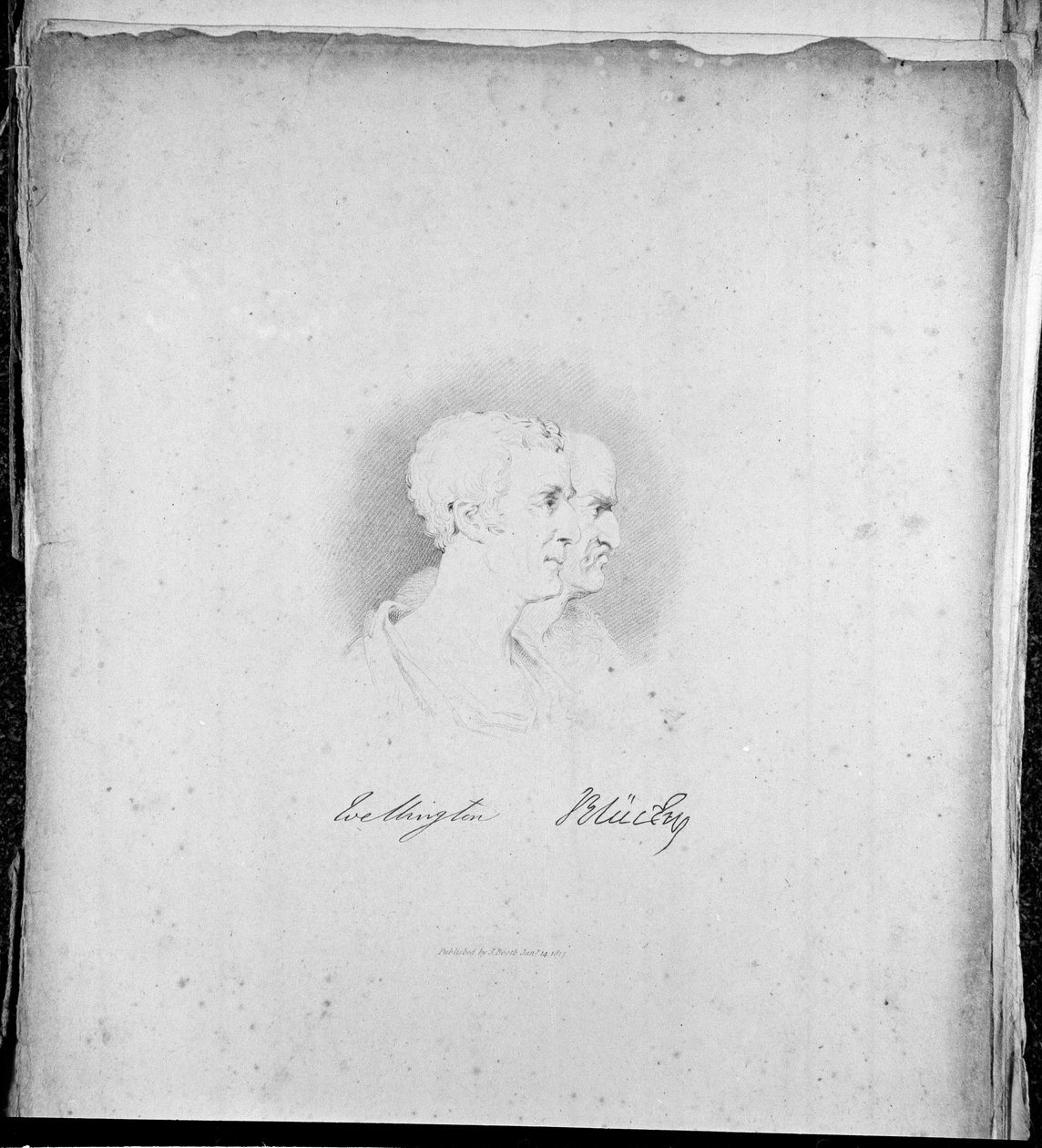 Portraits de profil de Wellington et Blücher, gravure par Samuel Mitan, 1817 - George Jones