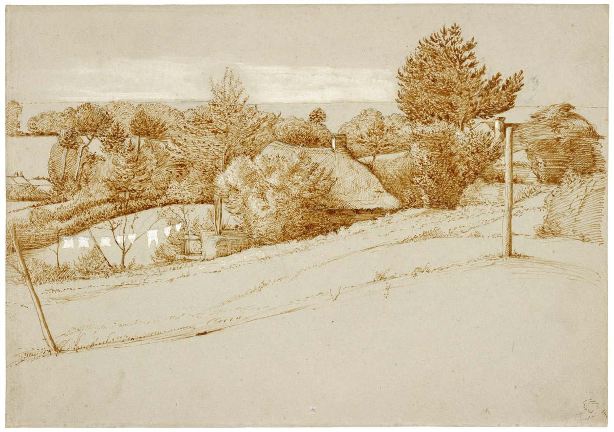 Paysage boisé avec un cottage - George Richmond