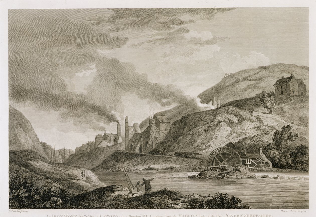 Une fonderie de canons et un moulin à aléser pris du côté de Madeley de la rivière Severn, Shropshire, gravé par Wilson Lowry (1762-1824) 1788 - George Edward Robertson