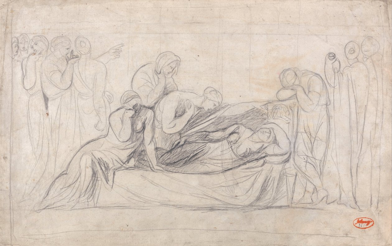Figures en deuil au cercueil d