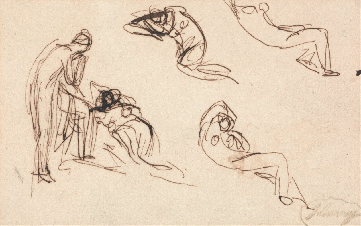 Figure debout et quatre figures allongées - George Romney