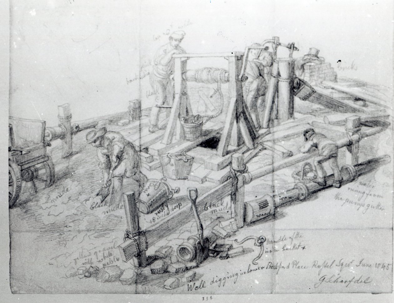 Creuser un puits à Lower Bedford Place, Londres, 1845 - George Snr Scharf