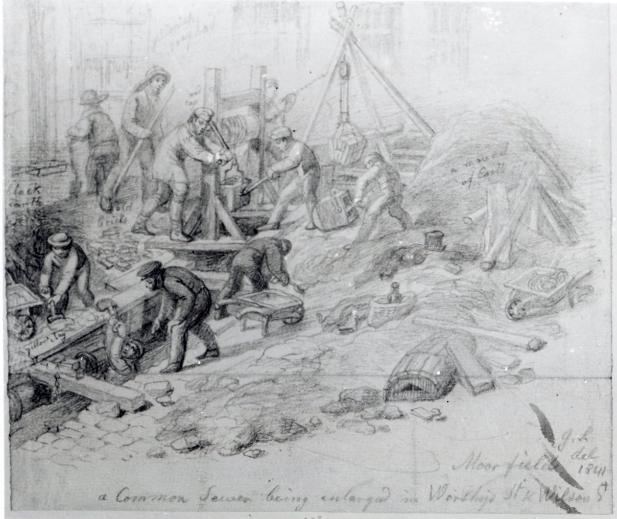 Agrandissement des égouts à Moorfields, Londres, 1841 - George Snr Scharf