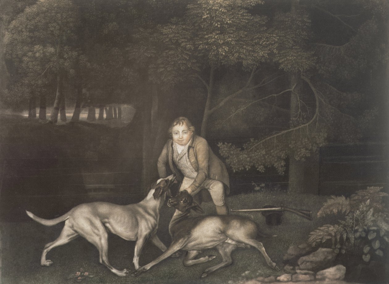 Freeman, gardien du comte de Clarendon, avec un chien et une biche blessée, 1804 - George Stubbs