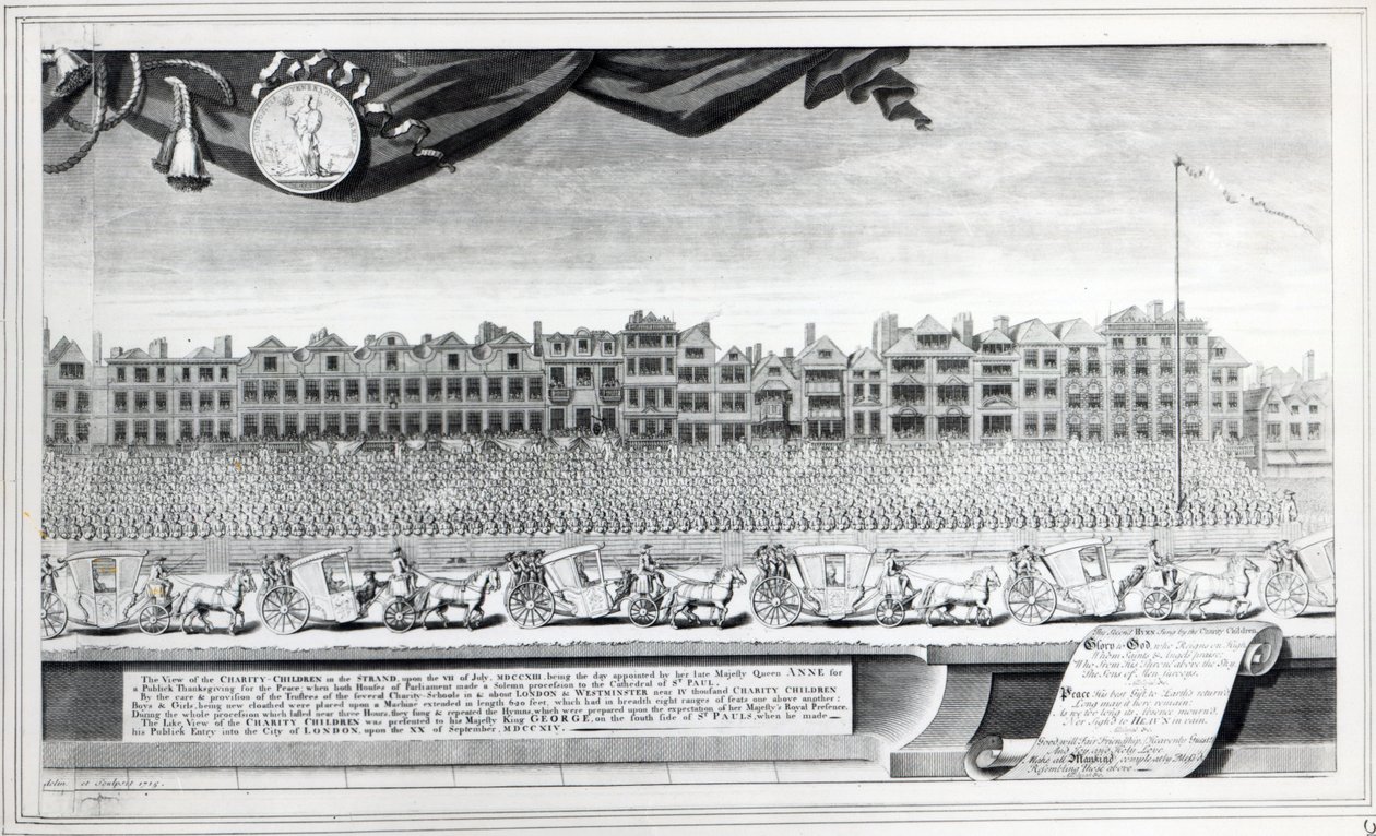 Vue des enfants de la charité dans le Strand, 7 juillet 1713, gravure réalisée en 1715 - George Vertue