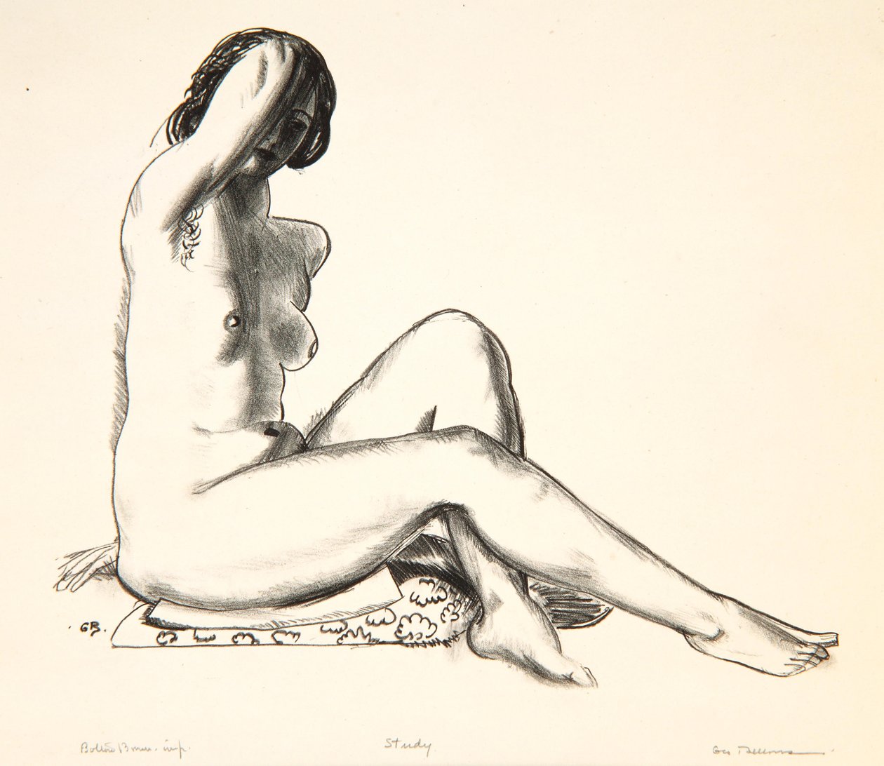 Étude de nu, fille assise sur un coussin fleuri, 1923-24 - George Wesley Bellows