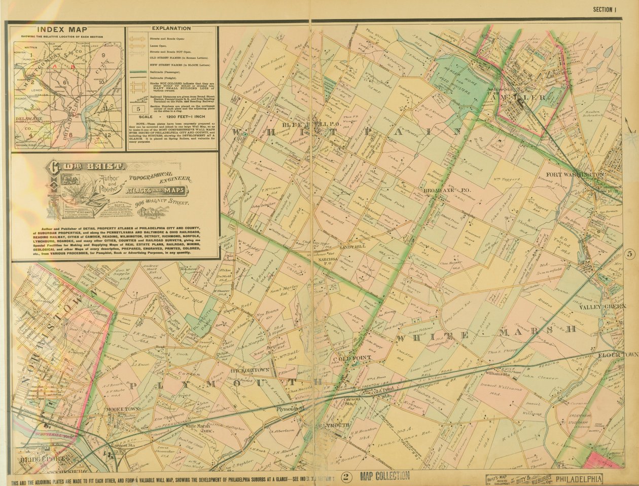 Carte de Baist montrant le développement de la ville et des banlieues de Philadelphie, planche 1, 1897 - George William Baist