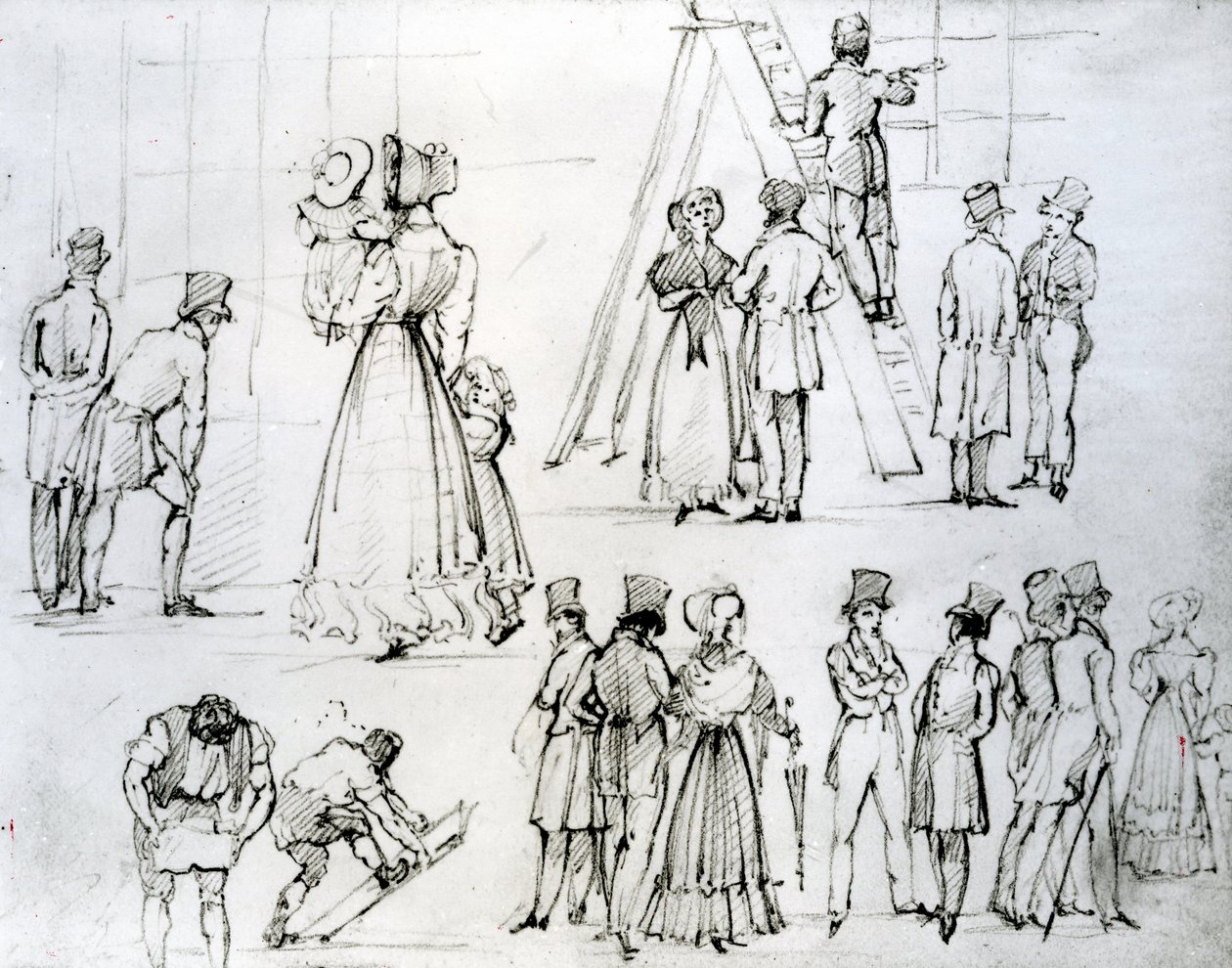 Scène de rue avec un laveur de vitres - George the Elder Scharf