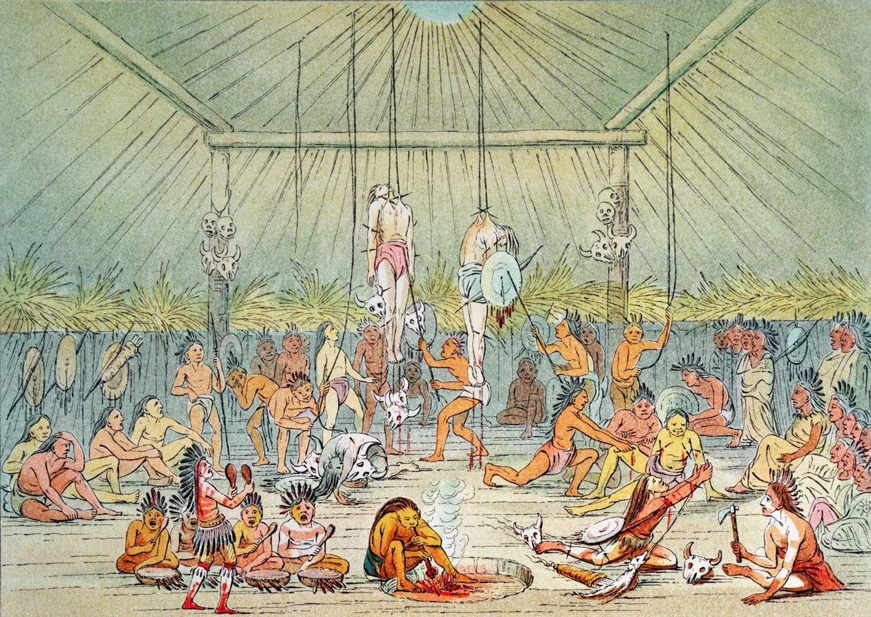 Cérémonie du Mandan (lithographie couleur) - George (after) Catlin