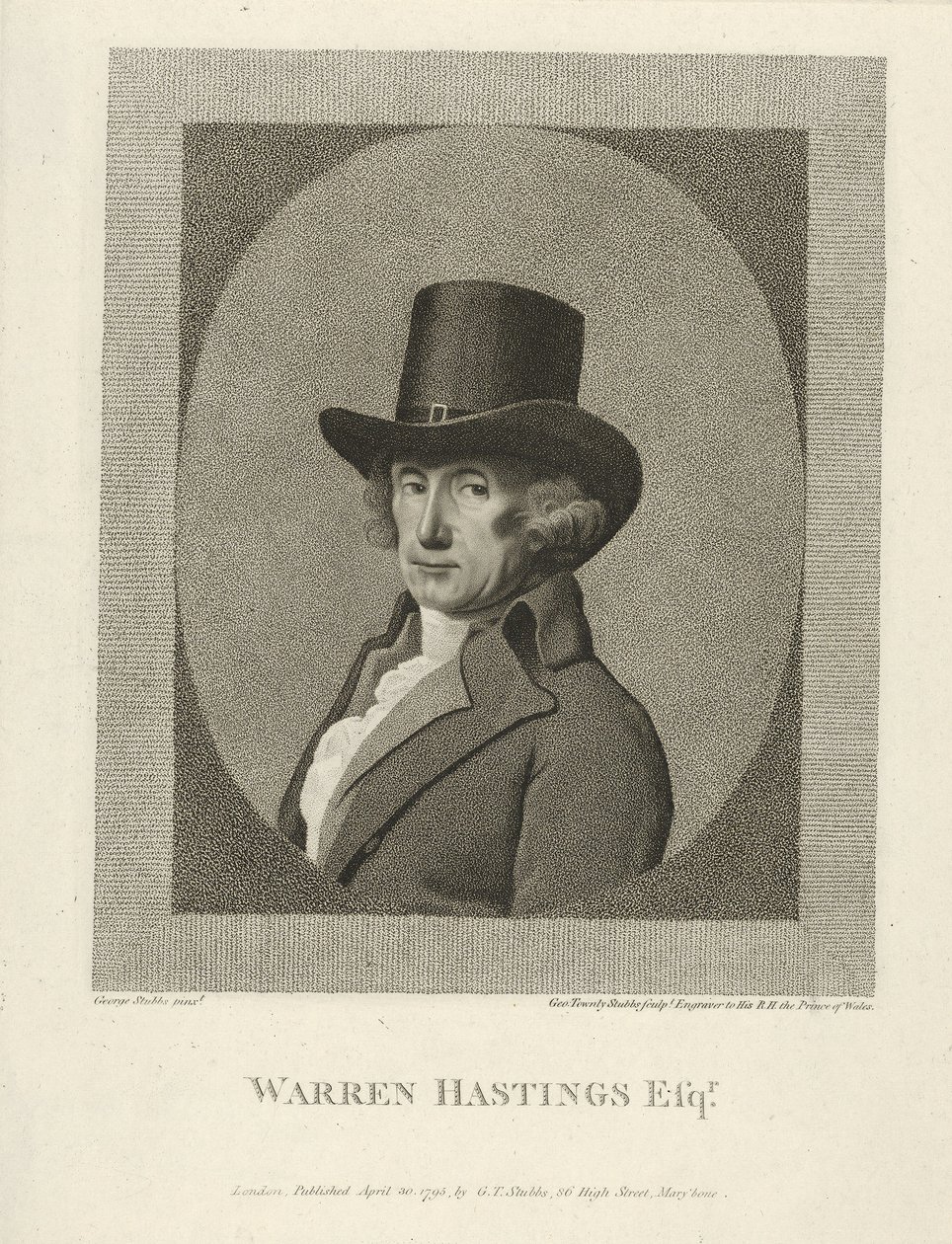 Portrait de Warren Hastings, Esq., pub. 1795 - George (after) Stubbs