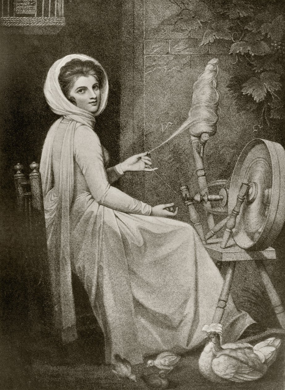 Lady Hamilton en tant que fileuse, gravée par Thomas Cheesman, d'après ...