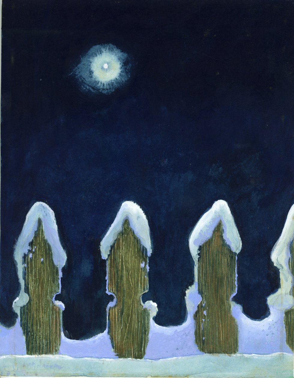 Clôture enneigée au clair de lune - George Adamson