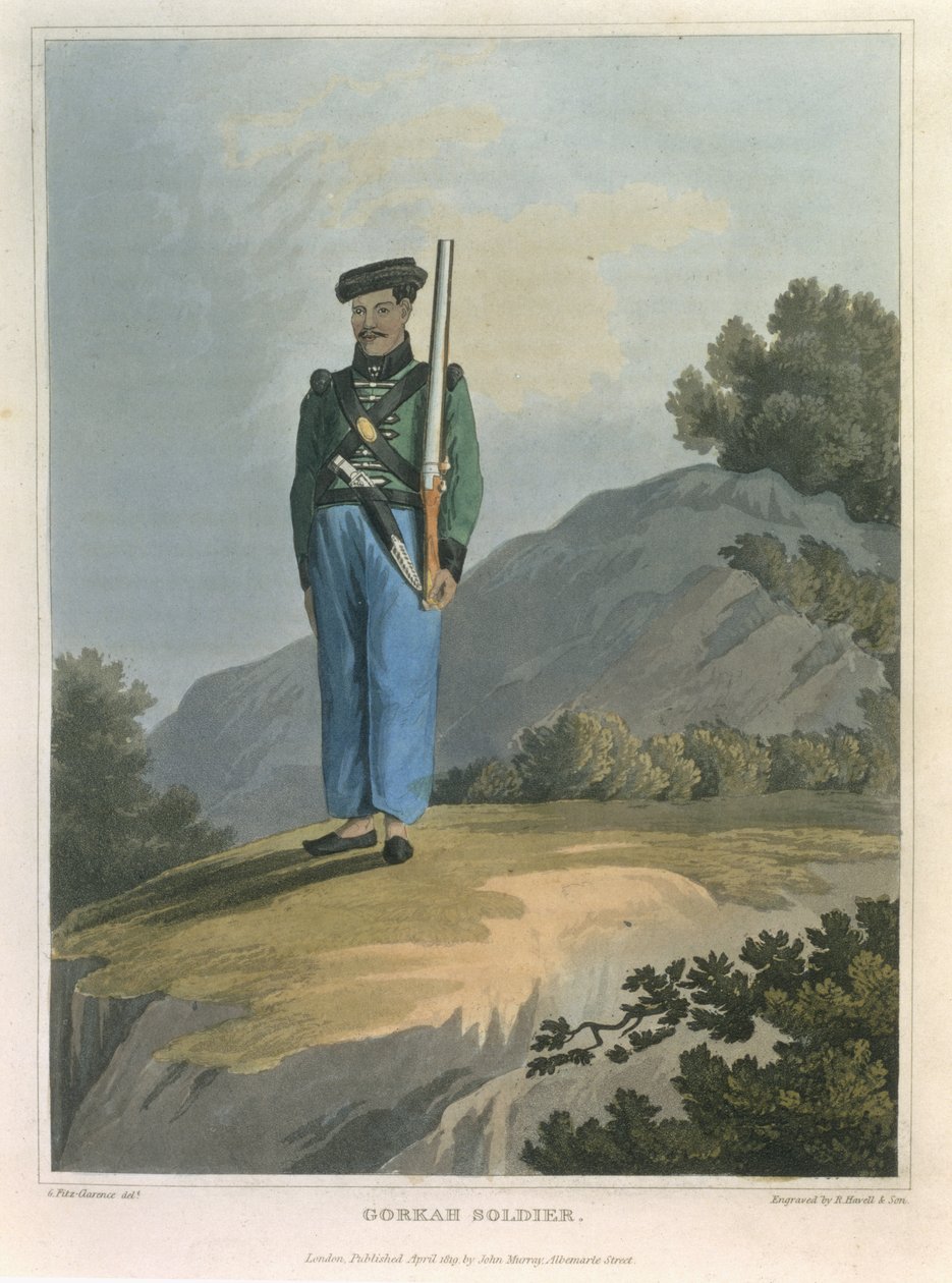Soldat Gorkah, du Journal of a Route Across India and Through Egypt, gravé par R. Havell et Son, publié par John Murray, 1819 - George Augustus Fitzclarence