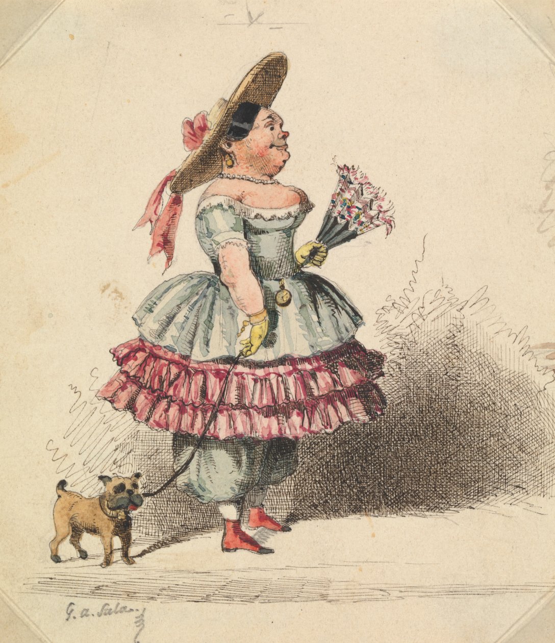 Jeune fille grotesque avec chien - George Augustus Sala