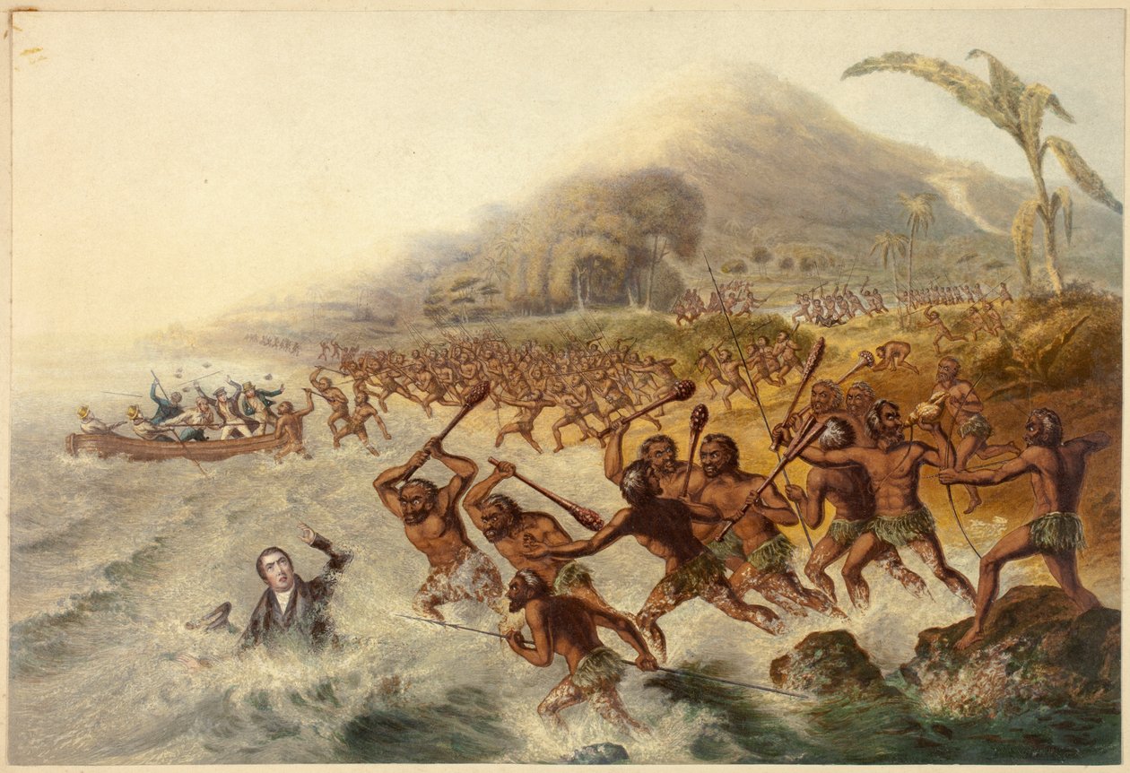 Le Massacre du missionnaire regretté le Rév. J. Williams et M. Harris - George Baxter