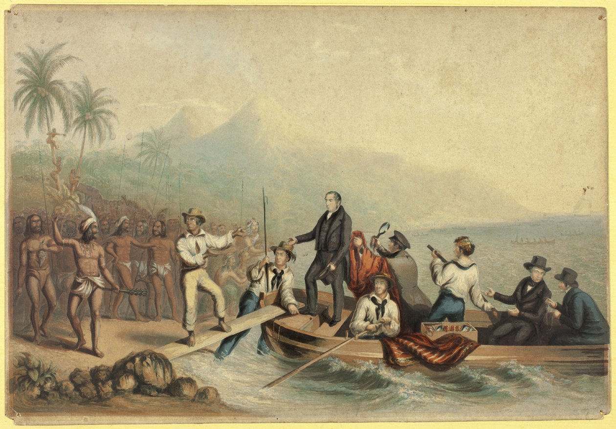La réception du révérend J. Williams, à Tanna dans les mers du Sud, la veille de son massacre - George Baxter