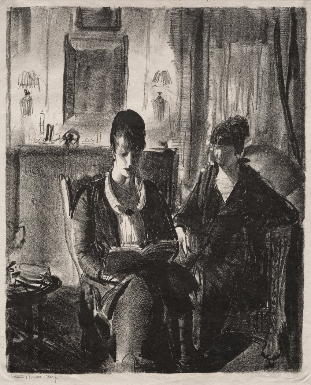 Elsie fait la lecture à Emma, première pierre - George Bellows