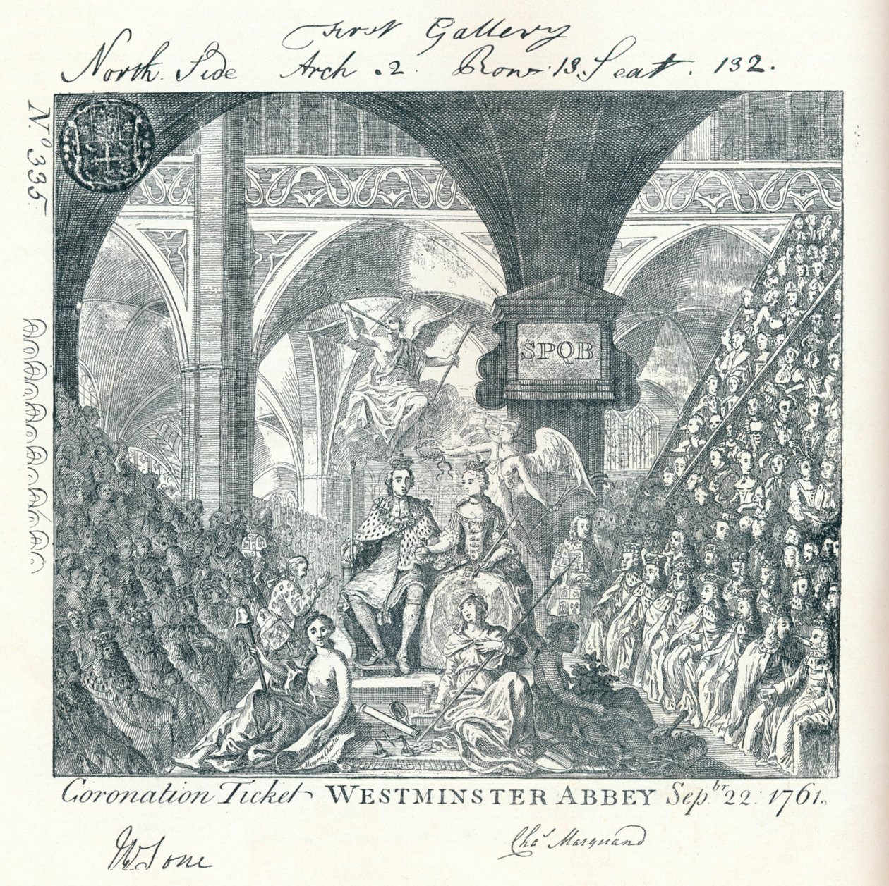 Billet gravé pour la cérémonie de couronnement de George III à l