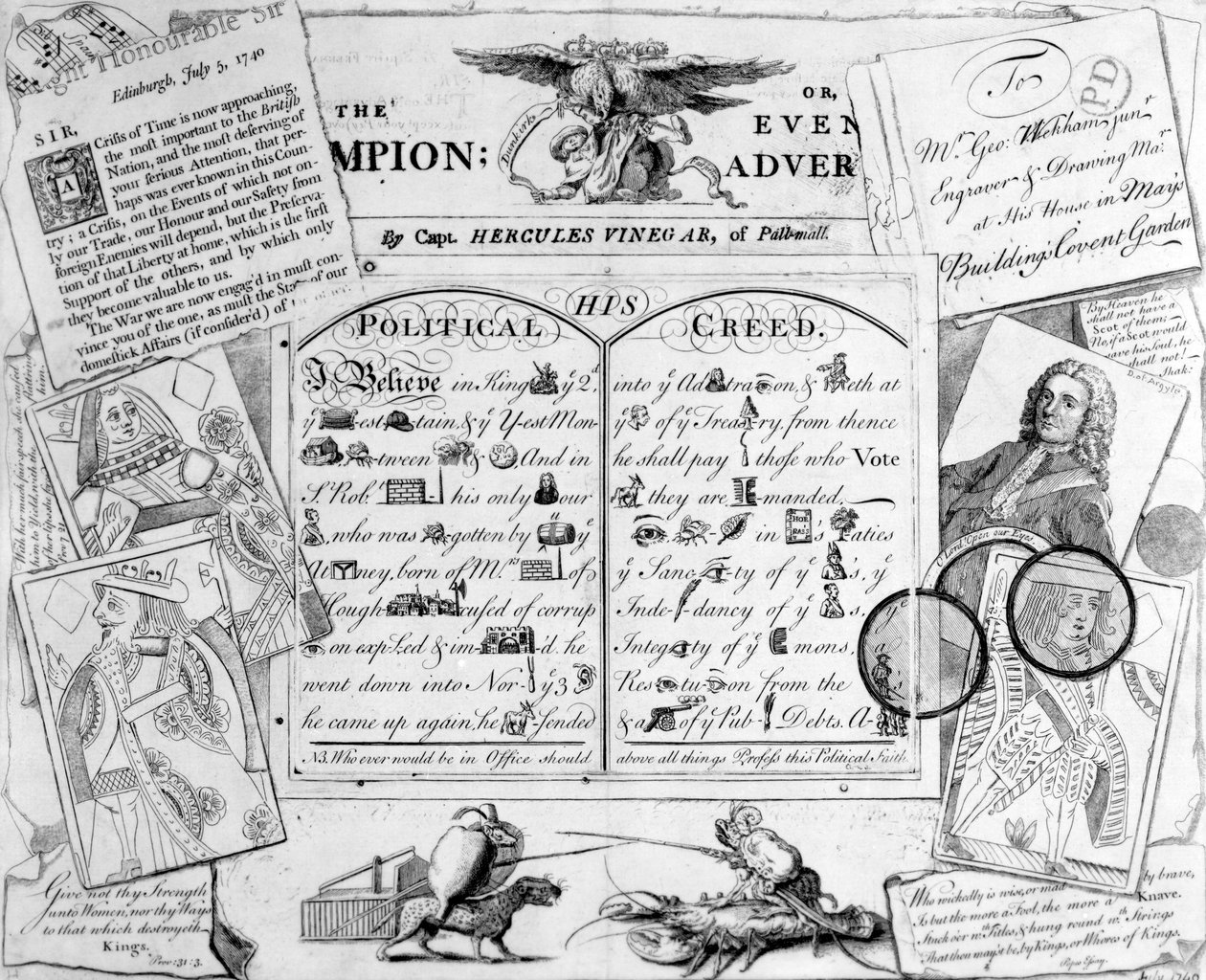 Le Champion, ou Evening Advertiser par le Capitaine Hercules Vinegar de Pall Mall, 1744 - George Bickham
