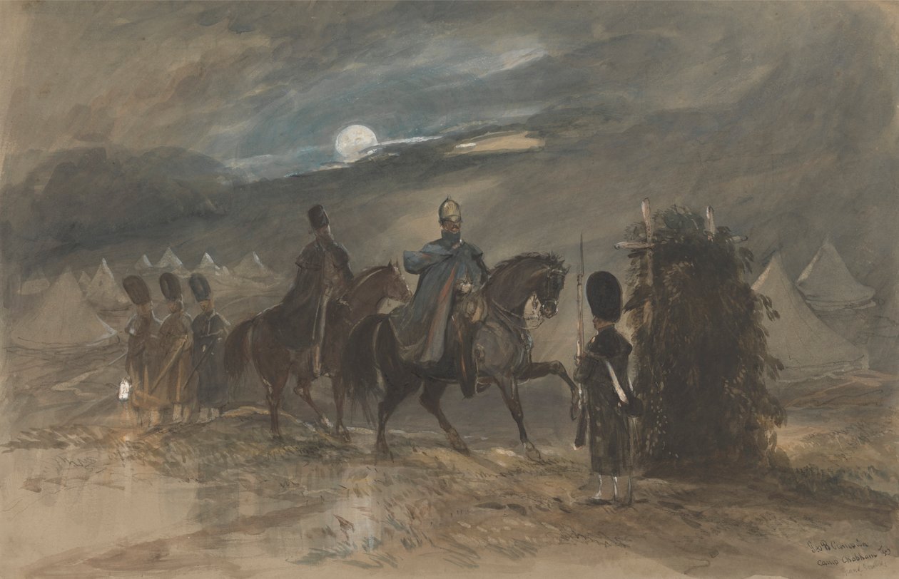 Camp à Chobham, 1853 avec officiers et sentinelle - George Bryant Campion