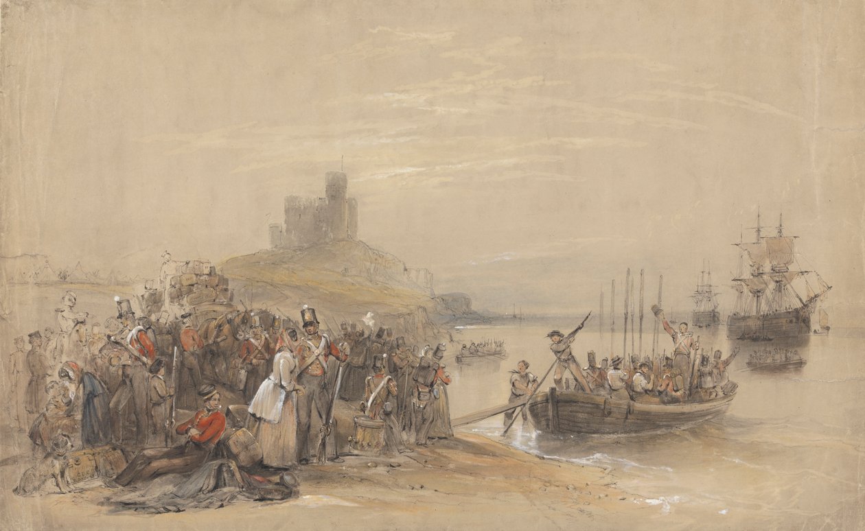 Scène côtière avec troupes embarquant - George Bryant Campion