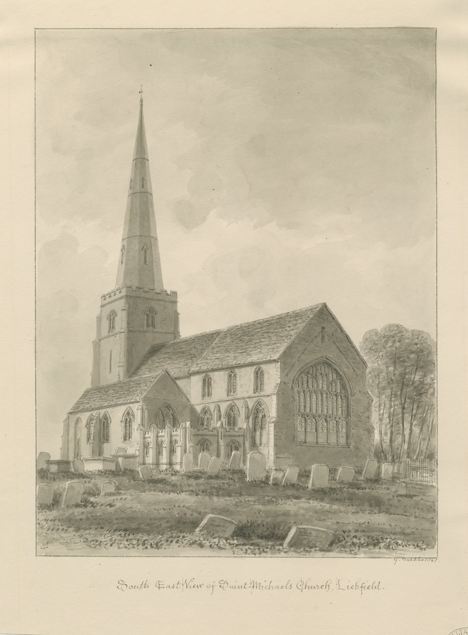Lichfield - Église Saint-Michel : dessin sépia - George Buckler