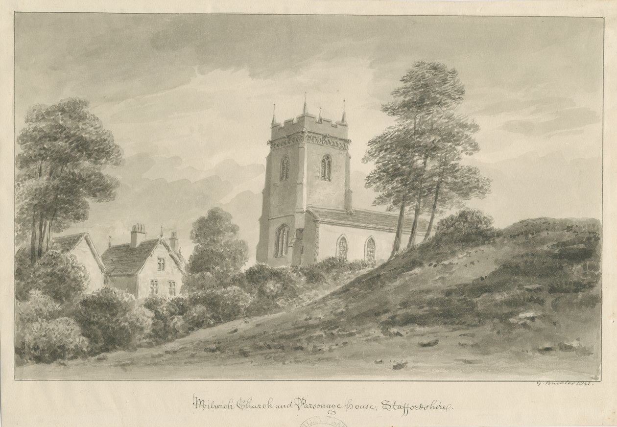 Église de Milwich et maison du presbytère - George Buckler