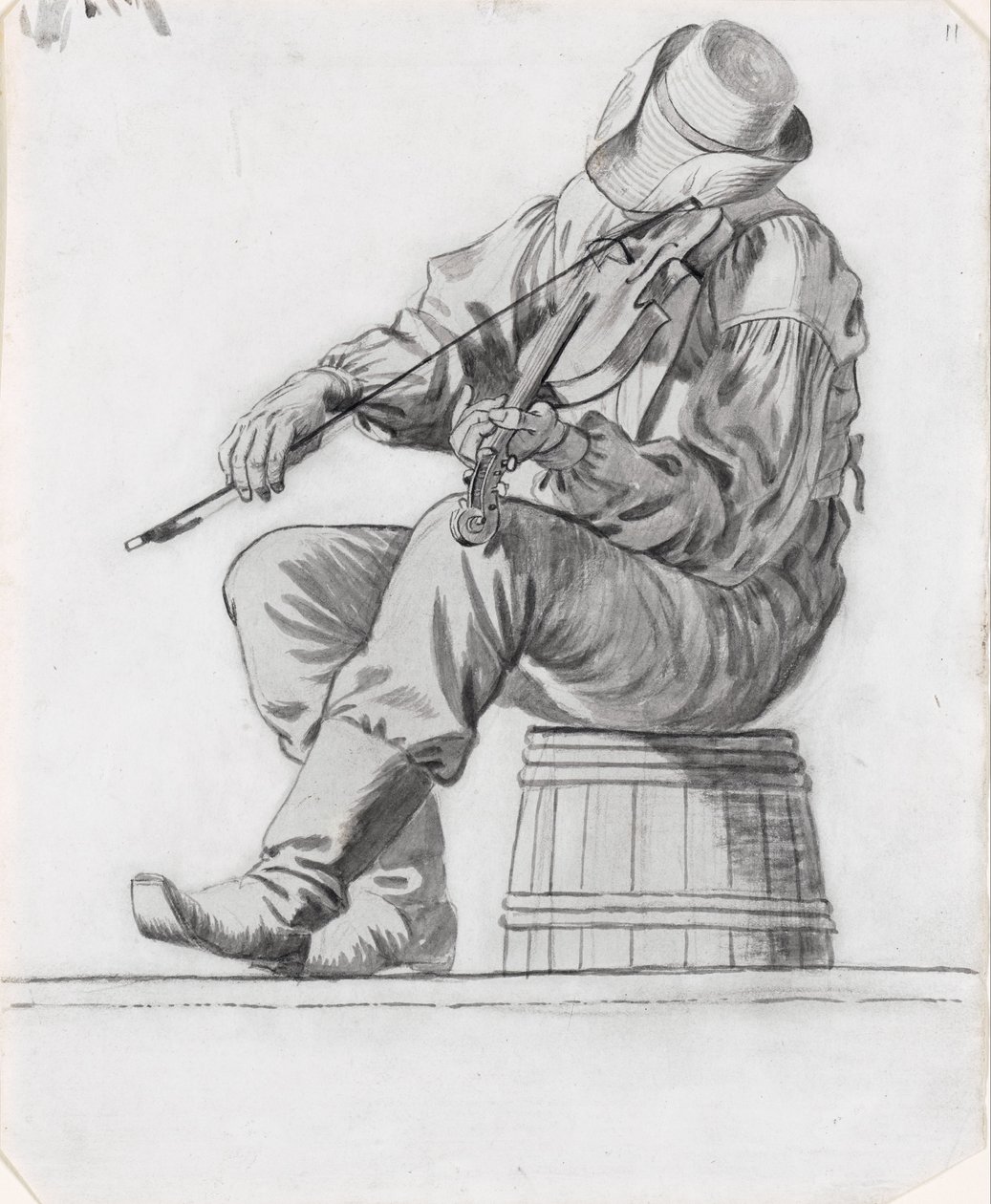 Fiddler (étude pour The Jolly Flatboatmen) (recto) - George Caleb Bingham