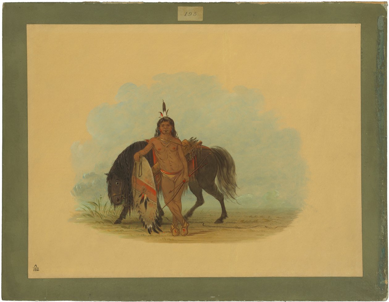 Un guerrier cheyenne faisant reposer son cheval - George Catlin