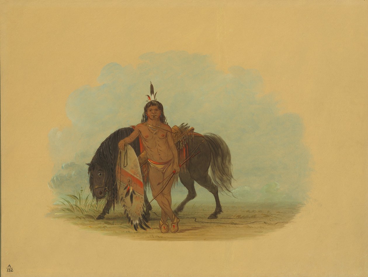 Un guerrier Cheyenne reposant son cheval, 1861-1869 - George Catlin